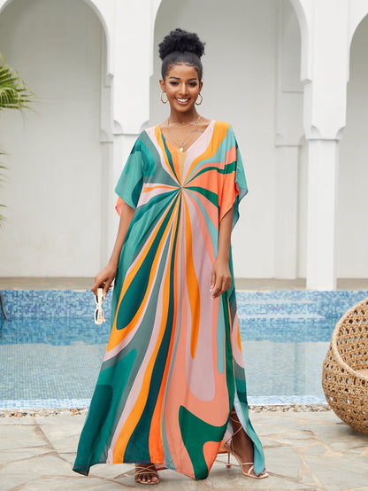 New Cotton Positioning Printed Beach Blouse, Robe-Style Holiday Sunscreen Shirt, Bikini Outer Blouse