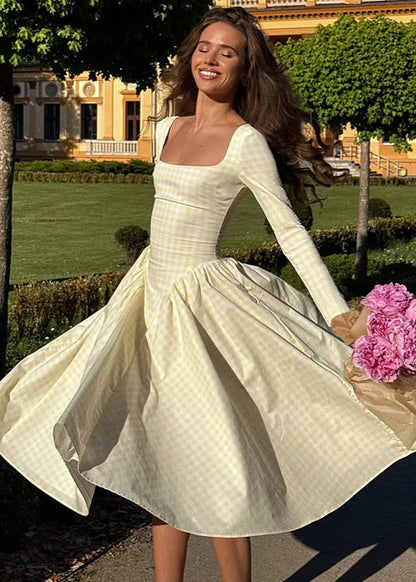 Long Sleeve Midi Dress Lightweight Pink Gingham