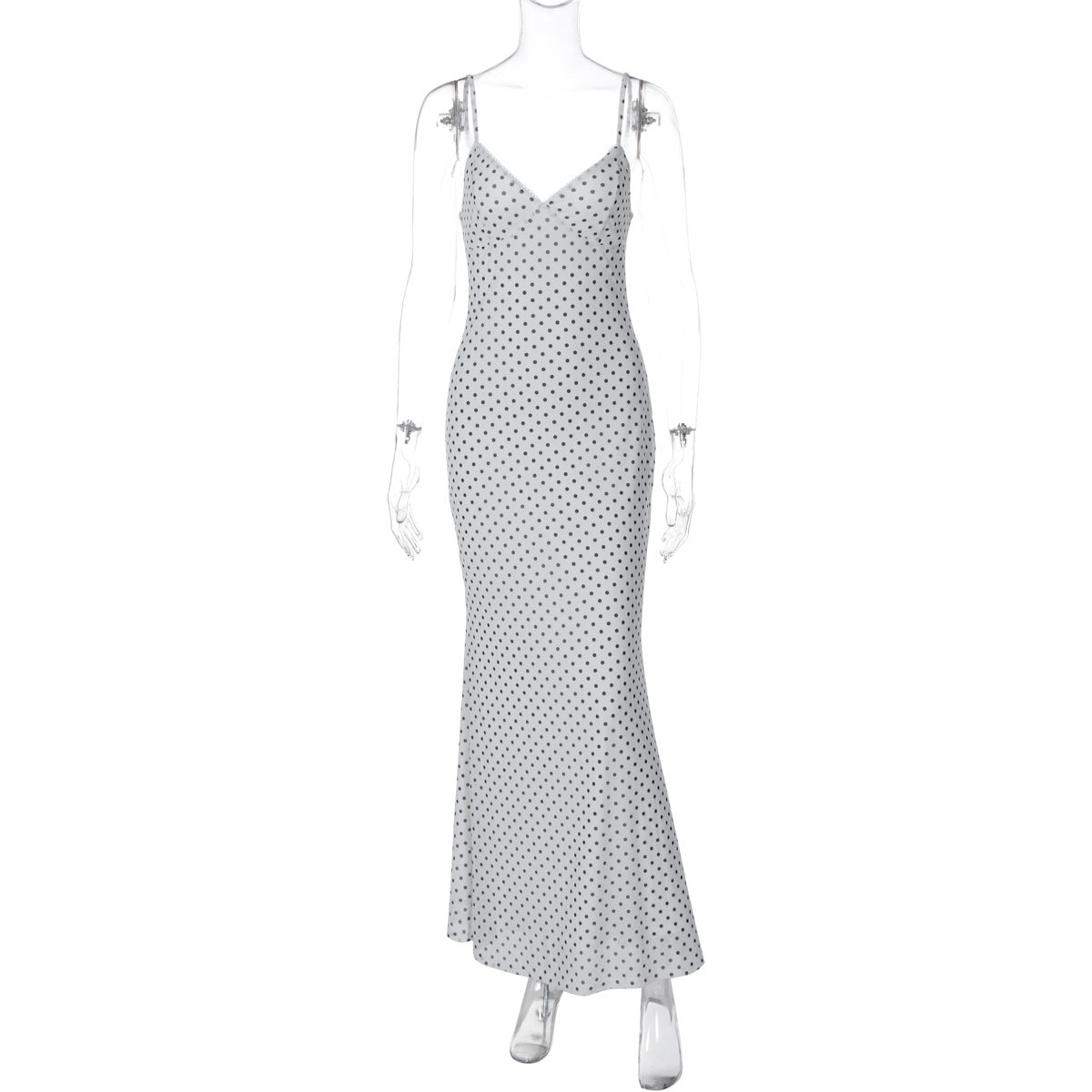 Elegant Polka Dot Deep V Neck Maxi Dress
