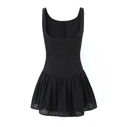 Solid Jacquard Square Neck Button-Up Mini Dress