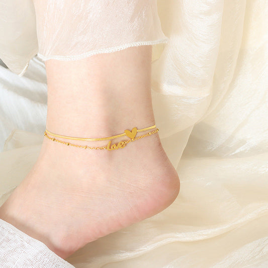 Letter Love Pendant Layered Chain Anklet