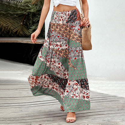 Printed Skirt Summer Ethnic Style High Waist Thin A-Line Skirt