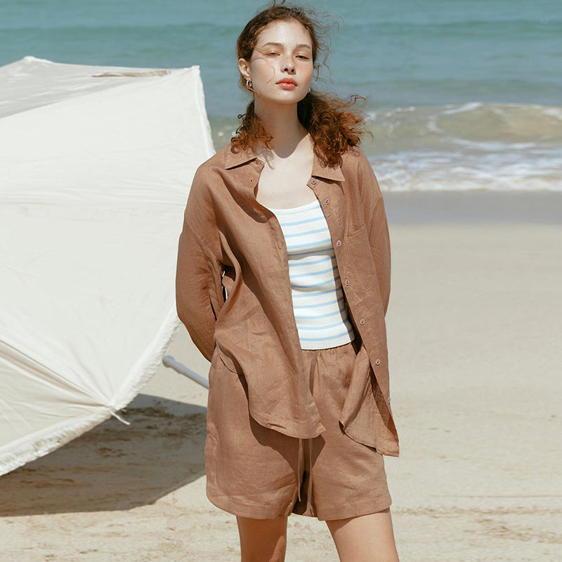 Elegant Tencel Linen Button-Up Shirt for Women