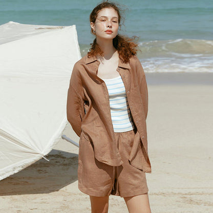 Elegant Tencel Linen Button-Up Shirt for Women