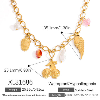 Skull Heart Pendant Stainless Steel Necklace Chic Luxury