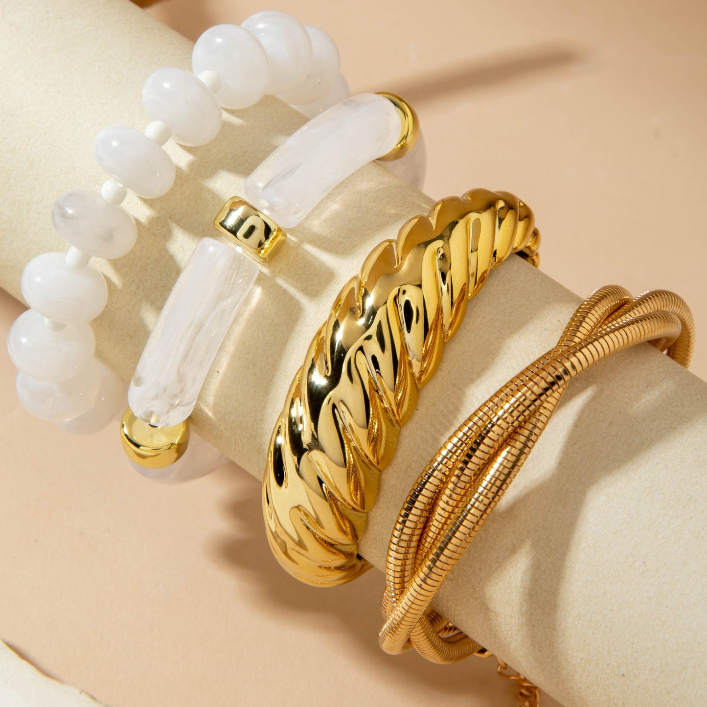 Layered Geometric Statement Cuff Bracelet Set