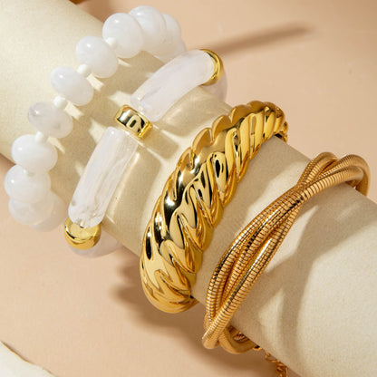Layered Geometric Statement Cuff Bracelet Set