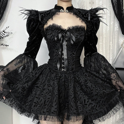 Black Lace Bowtie Strapless Midi Dress Sexy Chic Gown