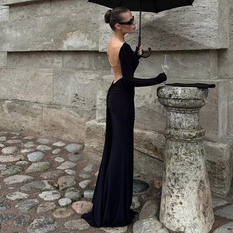 Sexy Backless Bodycon Dress With Chain Details