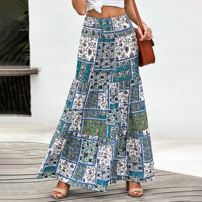 Printed Skirt Summer Ethnic Style High Waist Thin A-Line Skirt