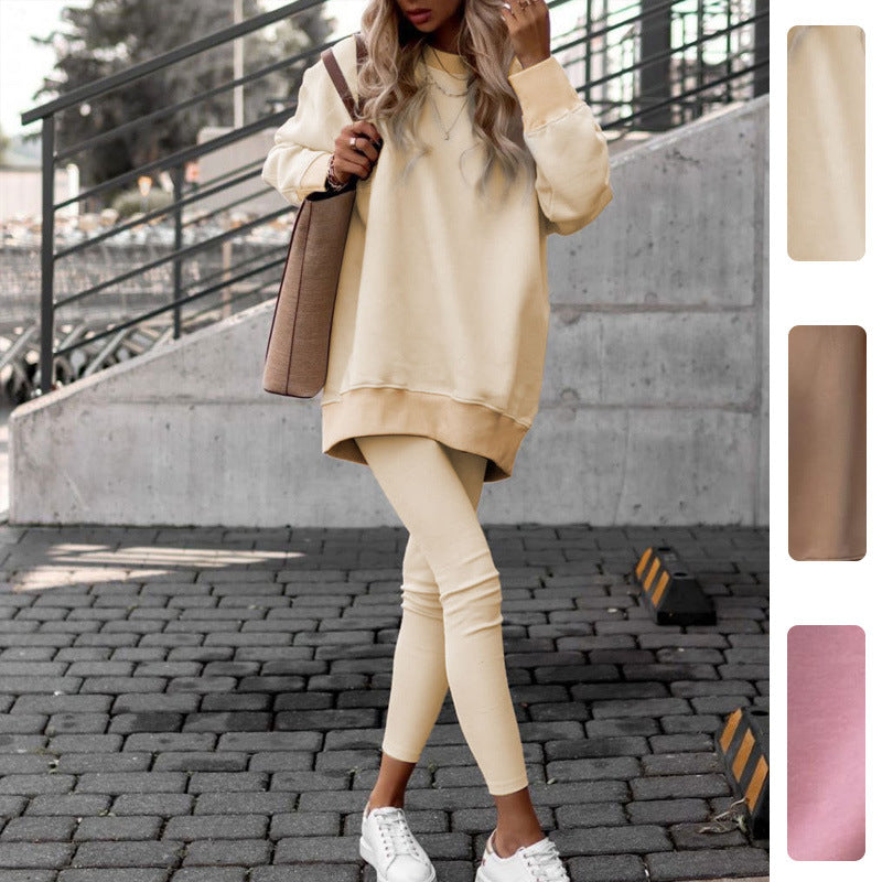 Trendy Casual Women's Hoodie Set Solid Color Comfortable Outfit