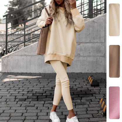 Trendy Casual Women's Hoodie Set Solid Color Comfortable Outfit