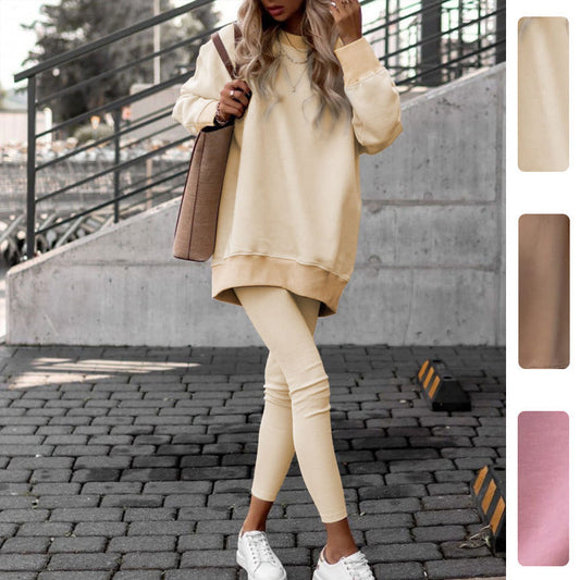 Trendy Casual Women's Hoodie Set Solid Color Comfortable Outfit
