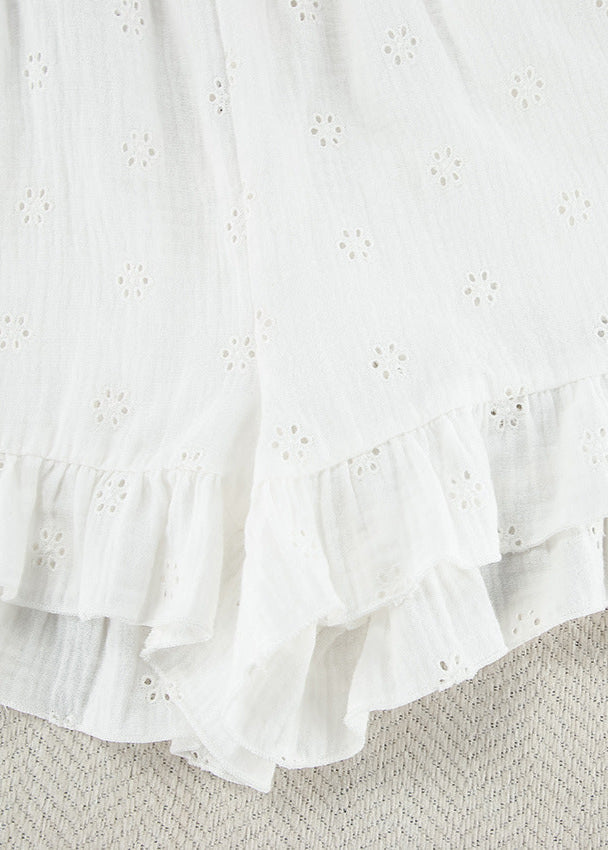 Eyelet Cotton Ruffle Shorts Three Piece Set