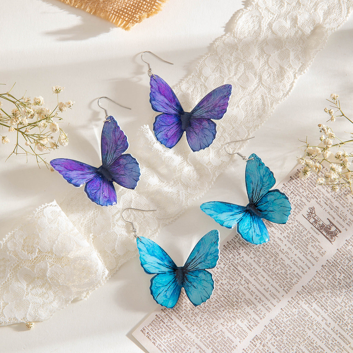 Colorful Butterfly Earrings Floral Design Acrylic Sweet Style