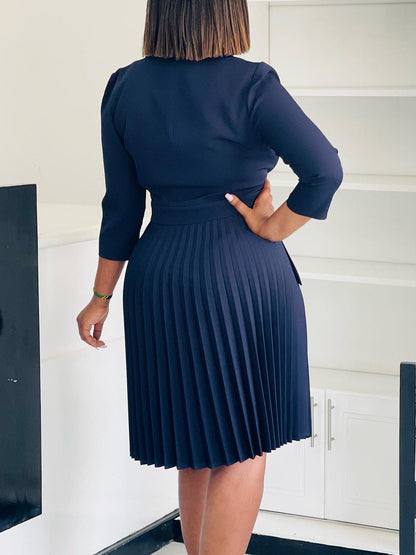 Elegant Solid Color Blazer Dress With Pleats