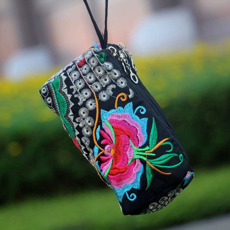 Ethnic Bag Fashion Fabric Coin Purse Embroidered Multi-Layer Zipper Bag Clutch Bag