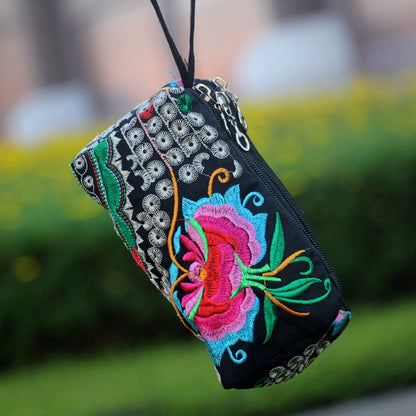 Ethnic Bag Fashion Fabric Coin Purse Embroidered Multi-Layer Zipper Bag Clutch Bag