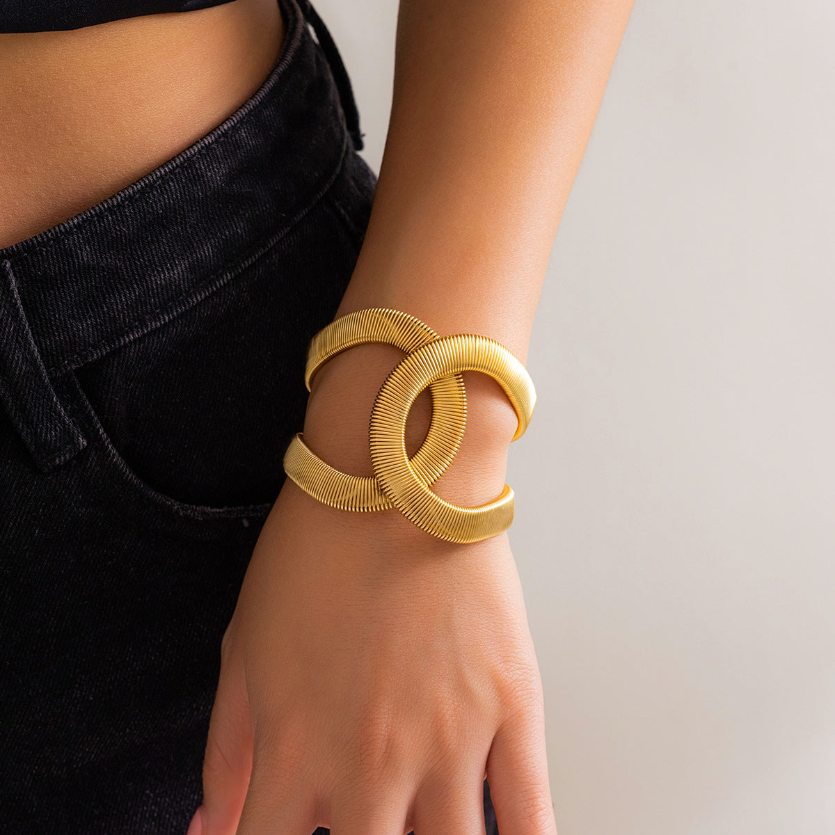 Geometric Cutout Metal Cuff Bracelet Trendy Fashion Jewelry