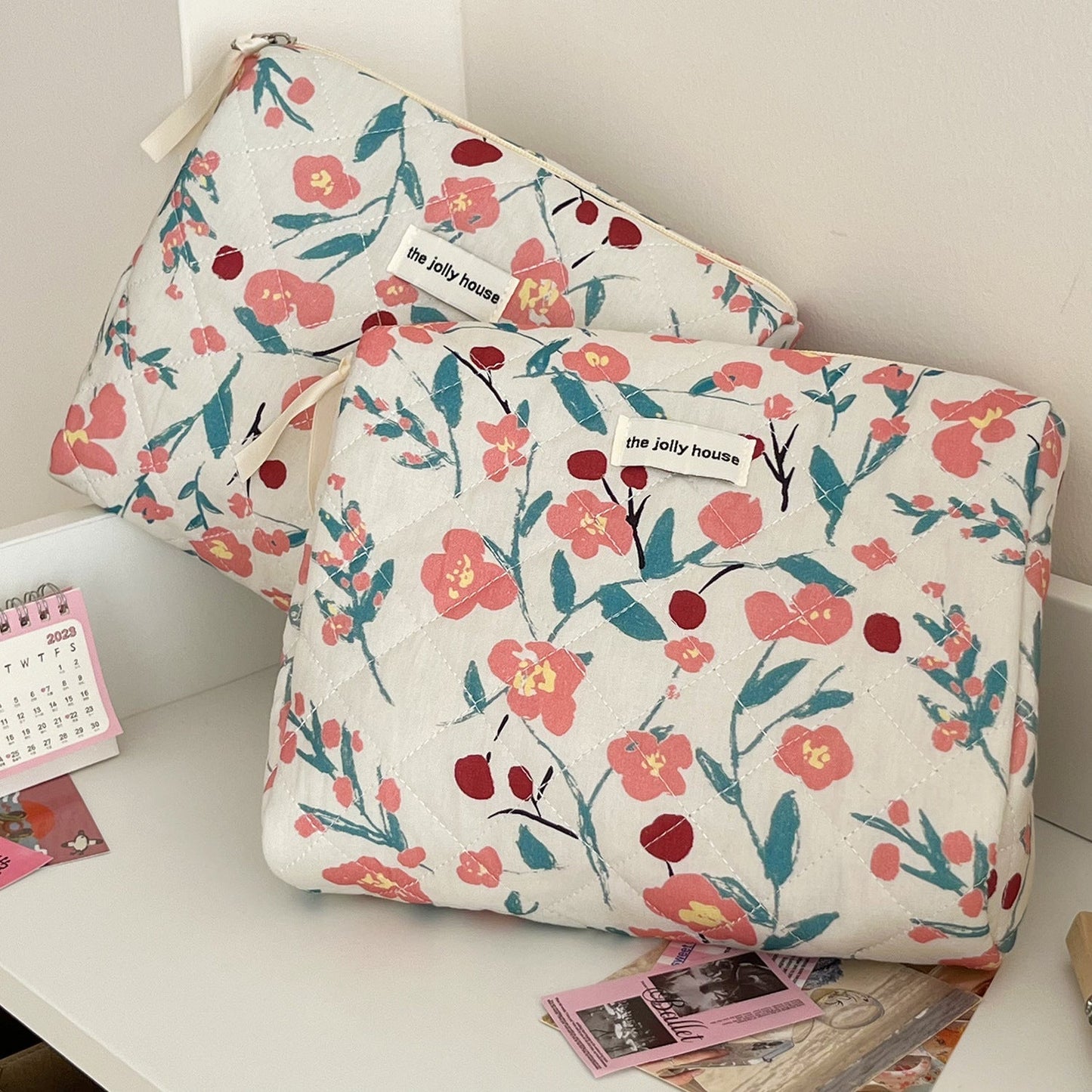Flower Color Block Padded Make Up Bag