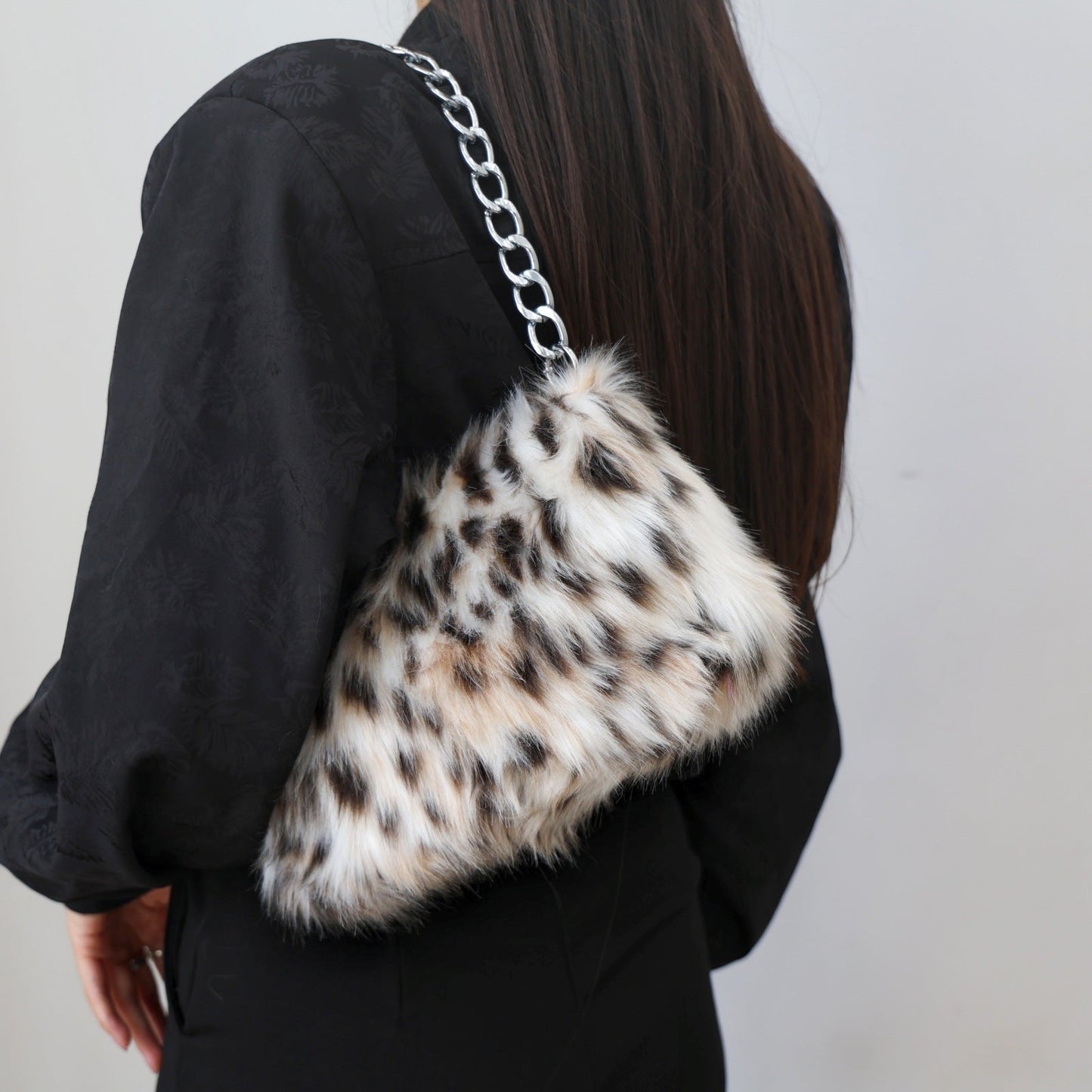 Fluffy Leopard Print Shoulder Evening Bag