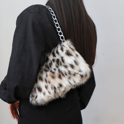 Fluffy Leopard Print Shoulder Evening Bag