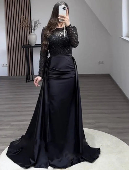 Elegant Satin Mermaid Dress With Beading For Formal Events
