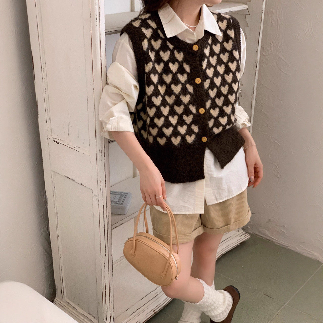 Heart Pattern Knitted Sleeveless Vest Casual Layering Sweater