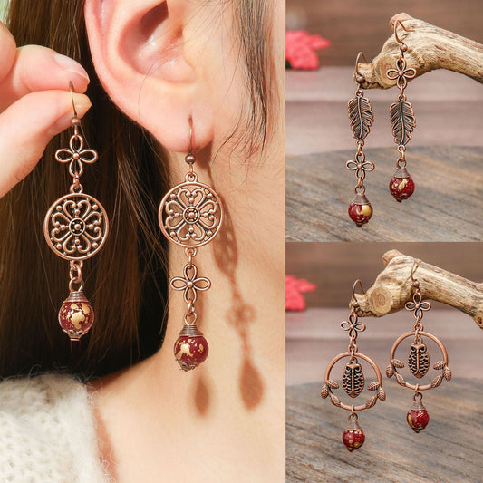 Elegant Vintage Leaf Dangle Earrings Zinc Alloy Art Design