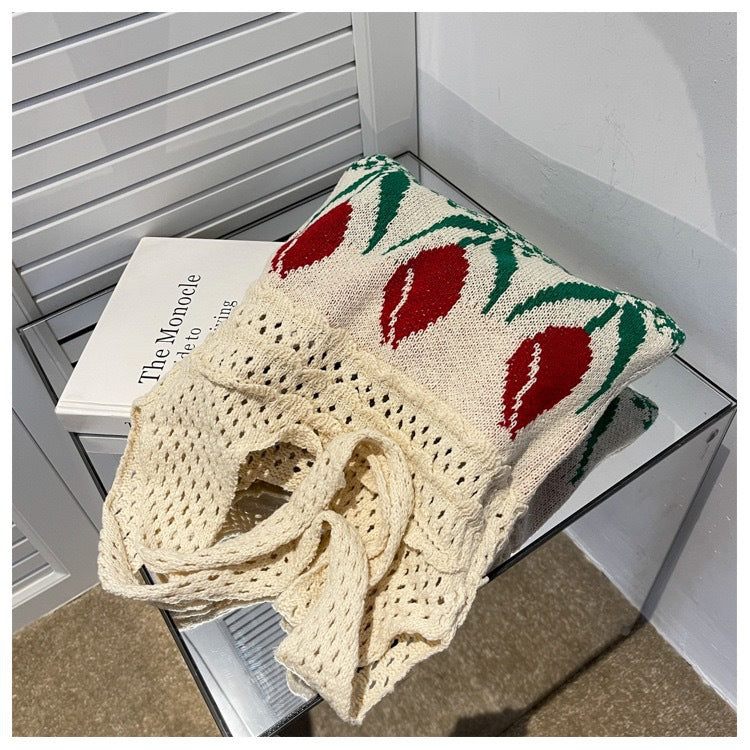 Vintage Flower Jacquard Knit SHoulder Bag