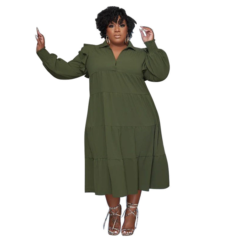Layered A-Line Dress With Ruffled Sleeves Comfortable All-Season Dress