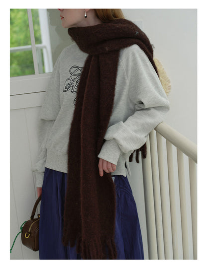 Winter Solid Color Thick Tassel Wool Scarf