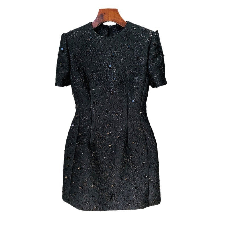 Elegant Floral Embellished Short Sleeve Dress