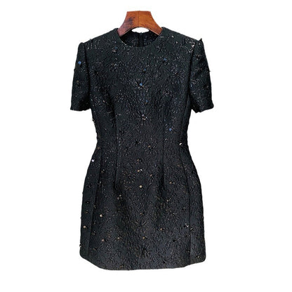 Elegant Floral Embellished Short Sleeve Dress