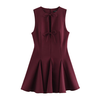 Vintage Sleeveless Bow Mini Dresses
