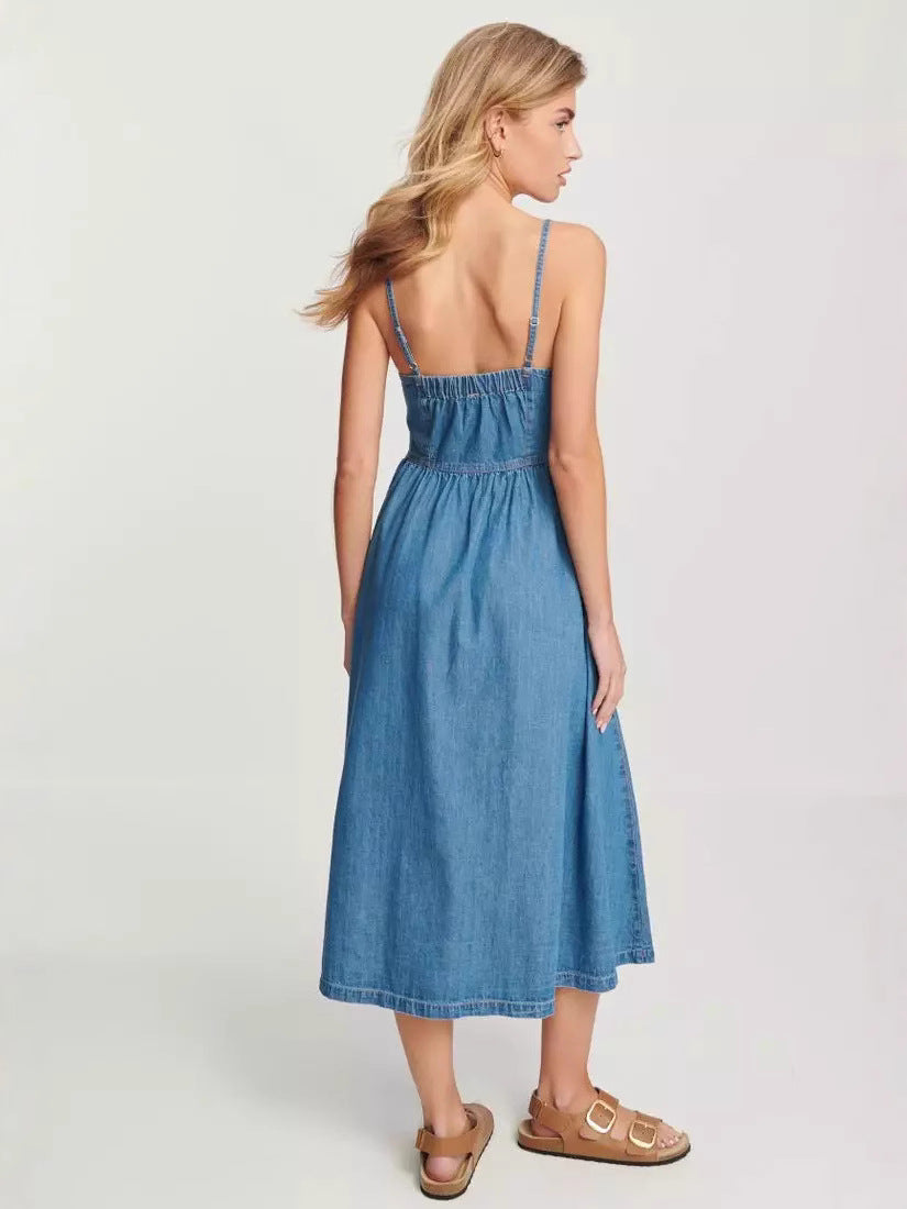 Trendy Casual Denim Sleeveless Midi Dress