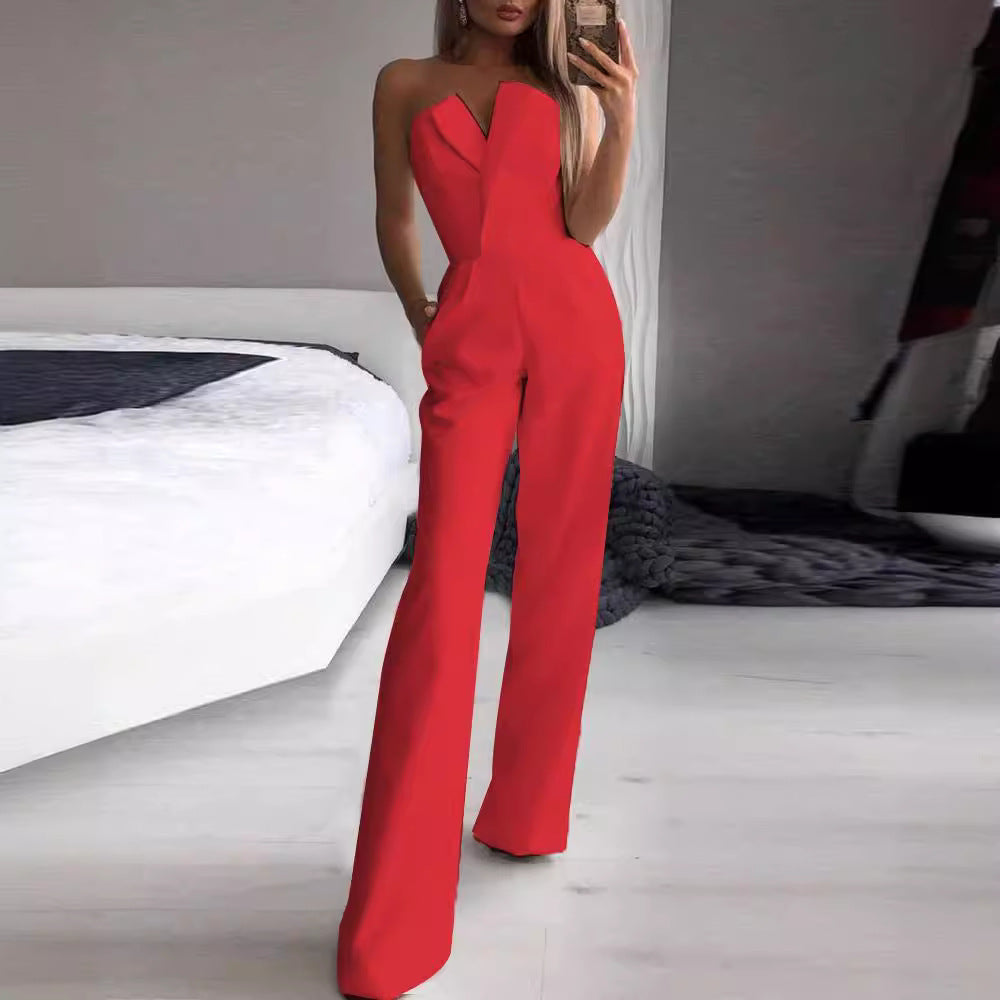 Chinese Style Long Jumpsuit Elegant Office Wear