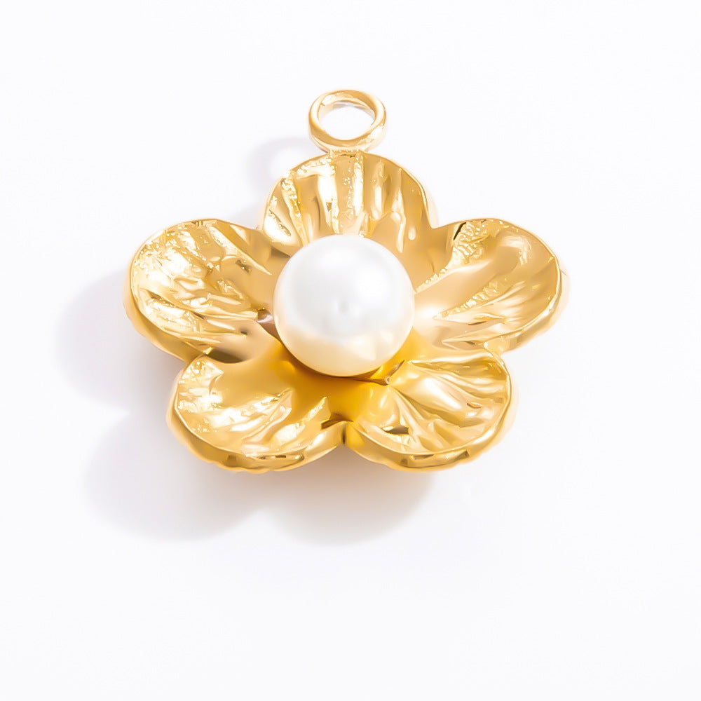 Floral Starfish 18K Gold Plated Stainless Steel Pearl Pendant Necklace