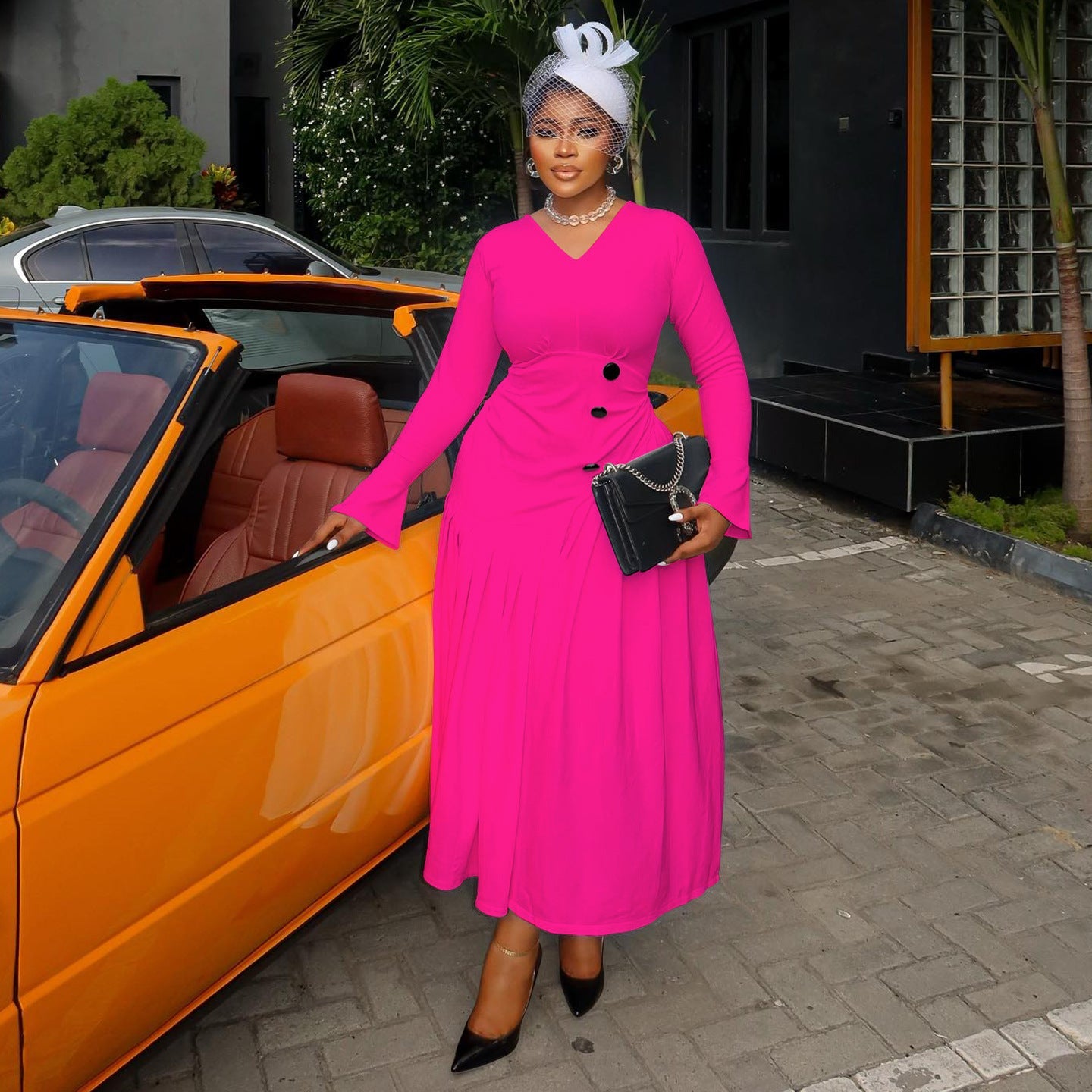Fashionable V-Neck Maxi Dress With Ruffles