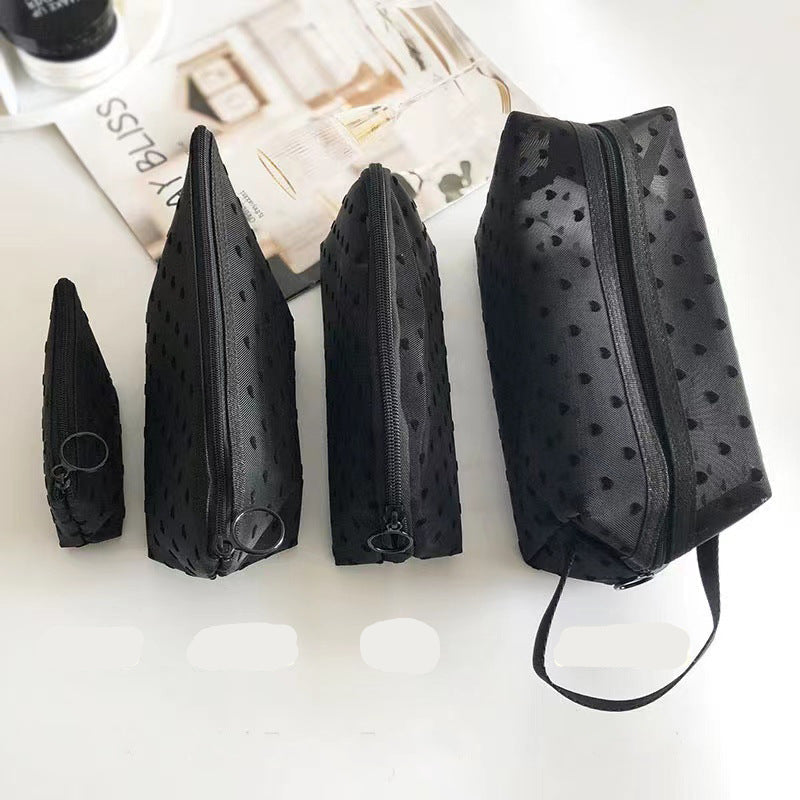 Black Heart Velvet Mesh Makeup Organizer Bag