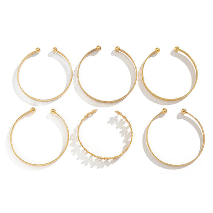 Trendy Floral Engraved Metal Bracelet Set