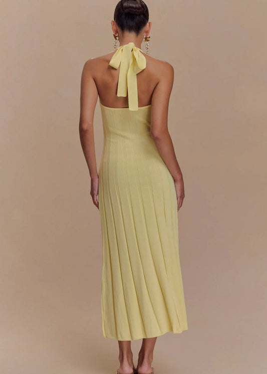 Knit Midi Dress With Halter Tie Back Detail