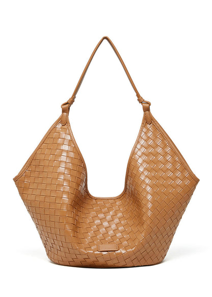 Woven Leather Shoulder Hobo Bag Soft Cowhide