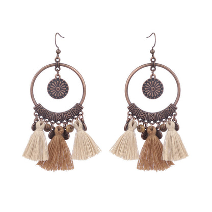 Bohemian Pearl Shell Long Tassel Earrings Geometric Circle Set