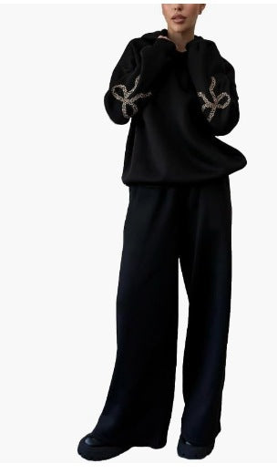 Trendy Print Loose Hoodie Sweatshirt Pants Set