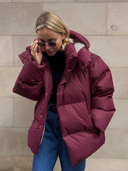 Women's Casual Hooded Cotton Jacket Solid Color Oversized Outerwear