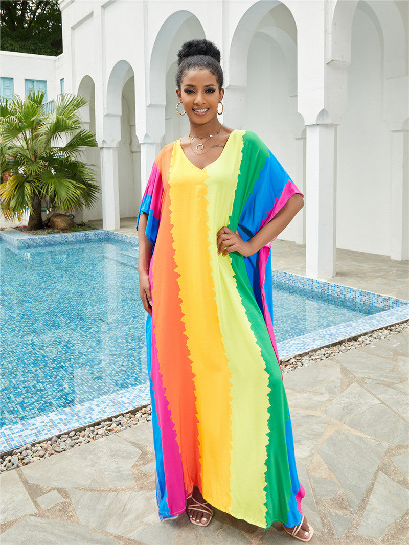 New Cotton Positioning Printed Beach Blouse, Robe-Style Holiday Sunscreen Shirt, Bikini Outer Blouse