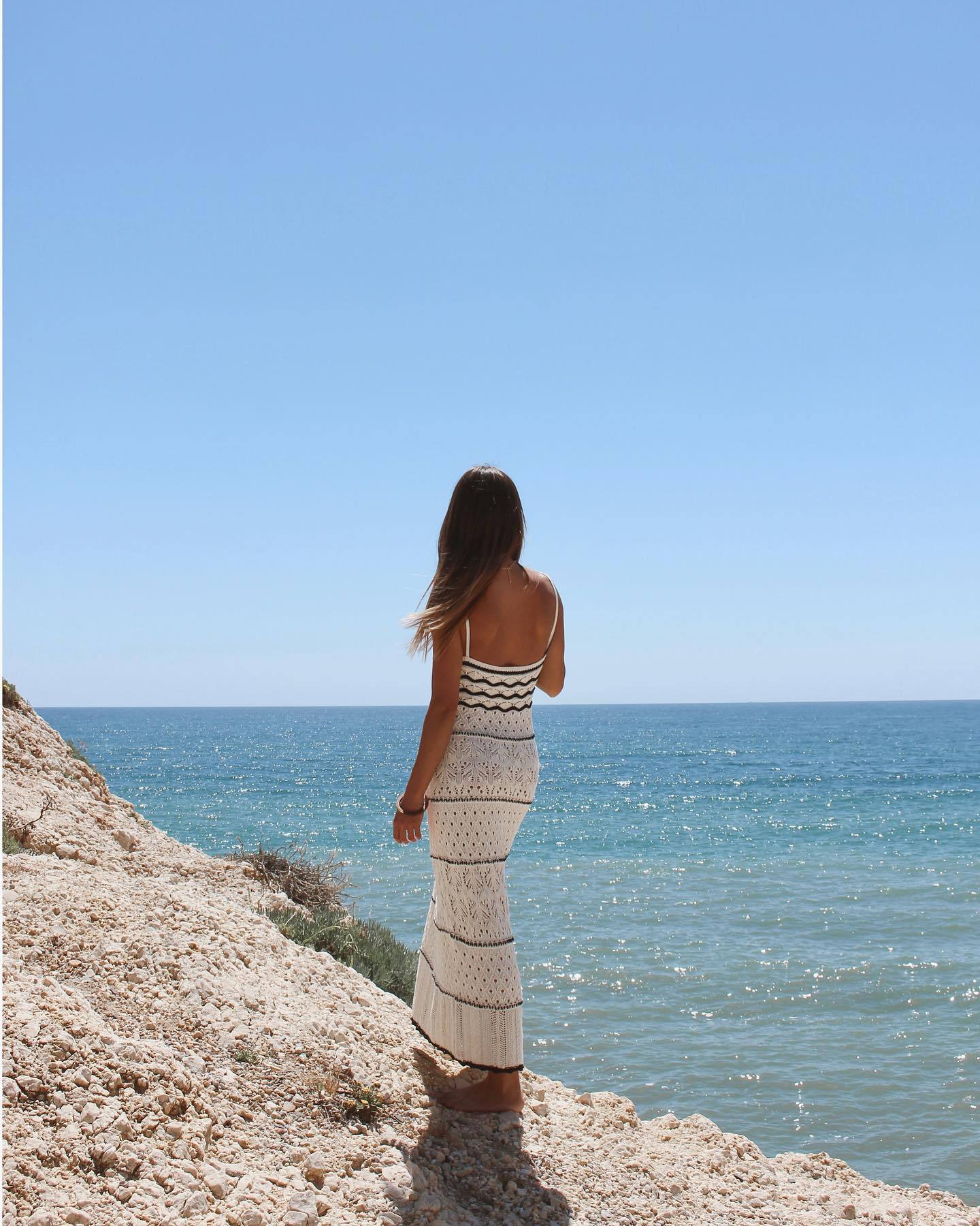 Hollow Out Sexy Knit Spaghetti Swim Cover Up