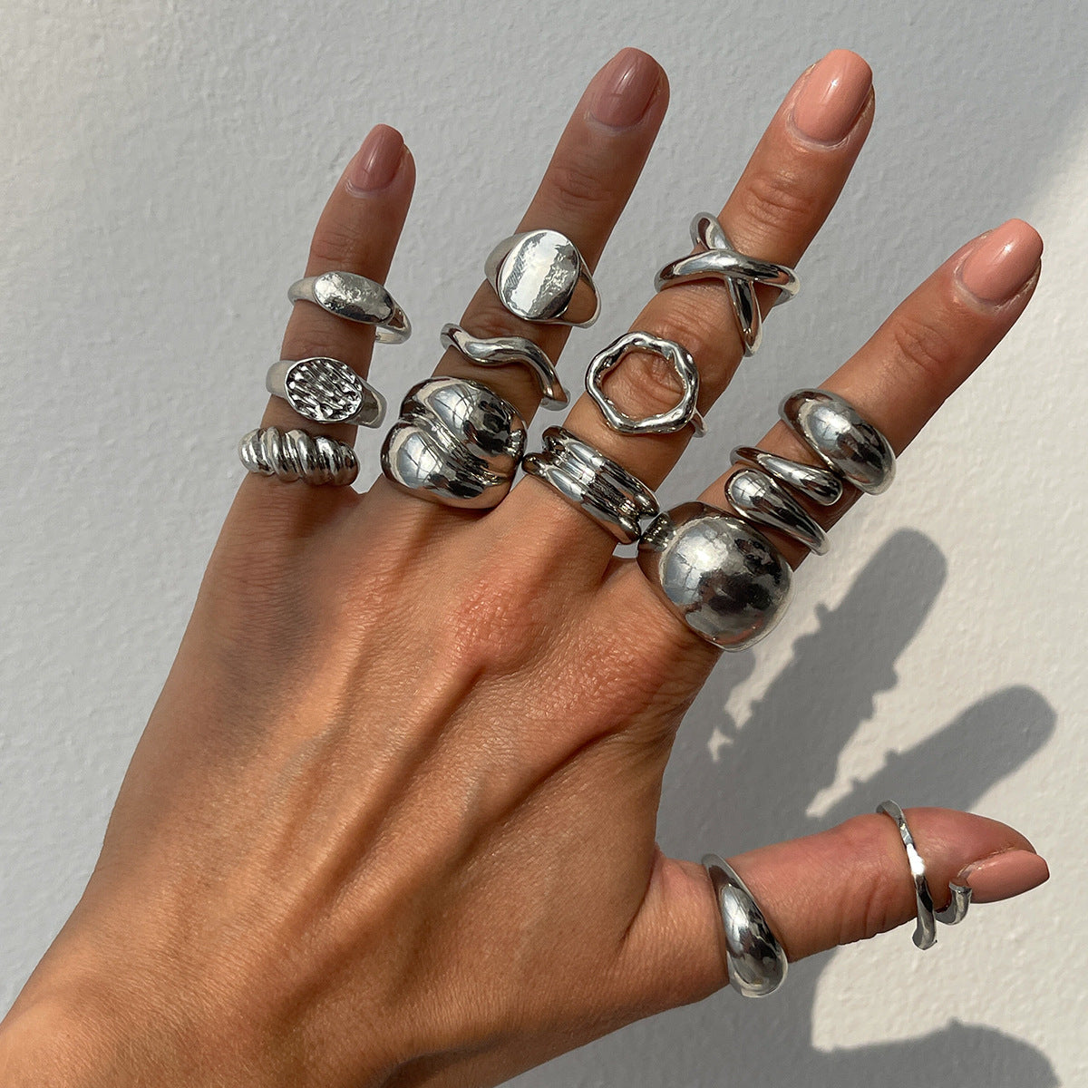 Geometric Metal Texture Water Drop Ring Set Trendy Women'S Rings