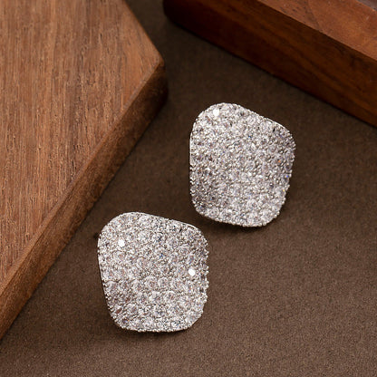 Geometric Zirconia Stud Earrings Elegant Silver Needle Casual Style